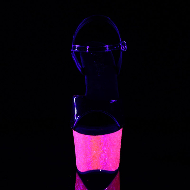 Pleaser SKY-309UVLG Platform Sandal (Black Patent/Neon Hot Pink Glitter)