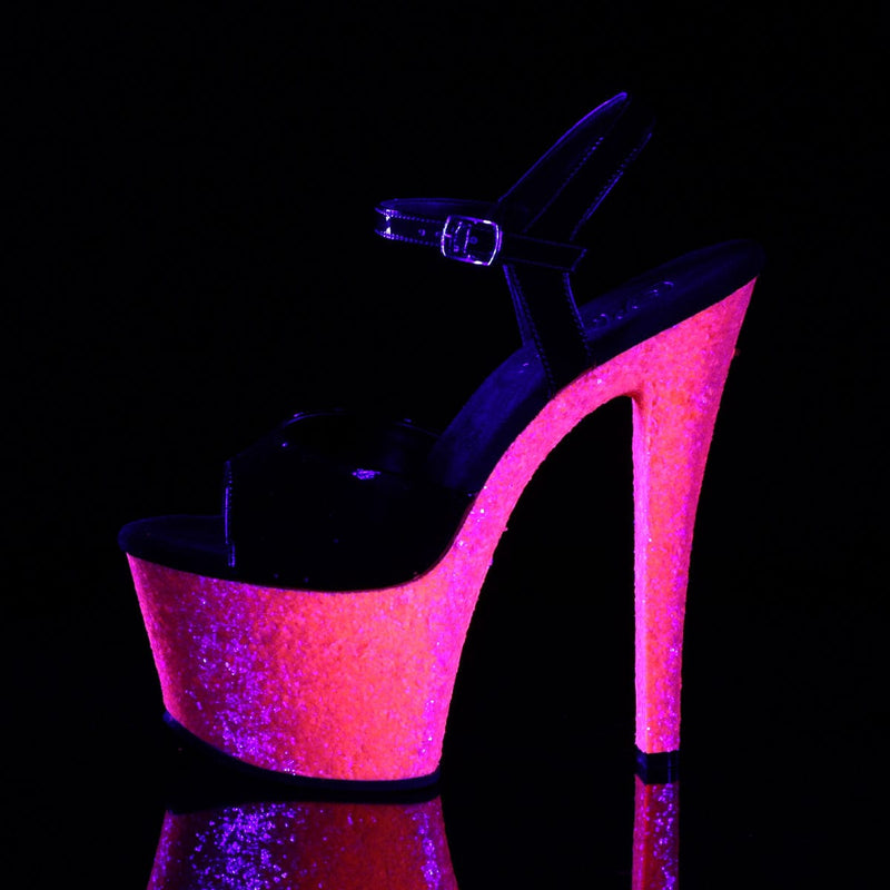 Pleaser SKY-309UVLG Platform Sandal (Black Patent/Neon Hot Pink Glitter)