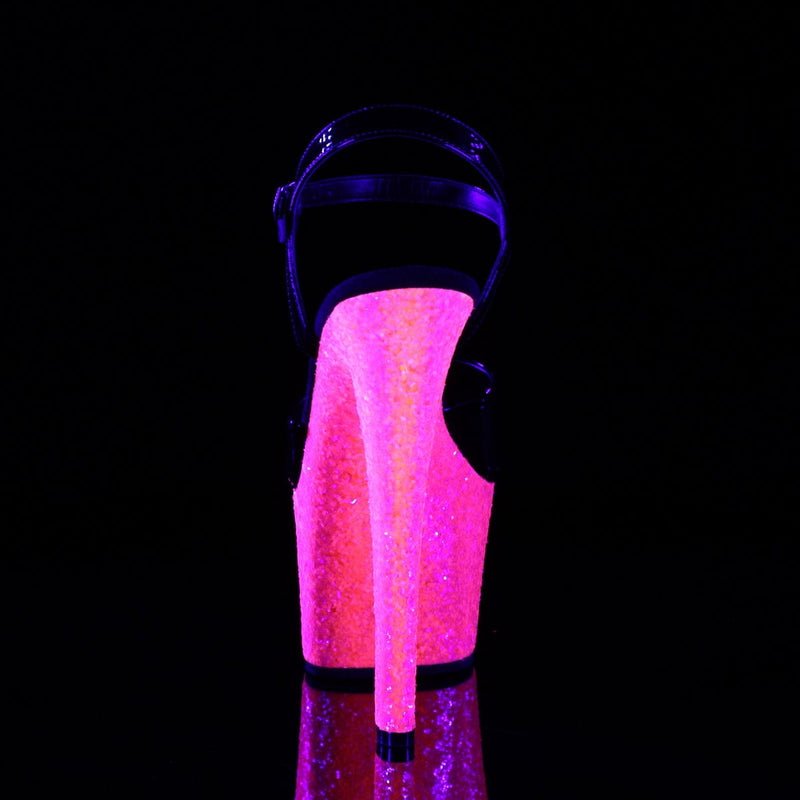 Pleaser SKY-309UVLG Platform Sandal (Black Patent/Neon Hot Pink Glitter)