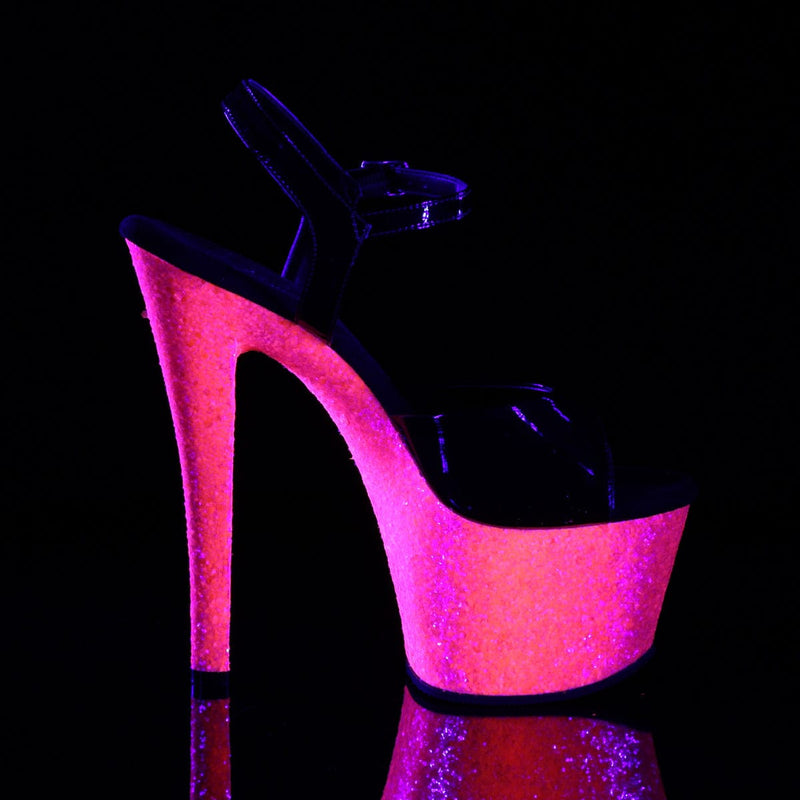 Pleaser SKY-309UVLG Platform Sandal (Black Patent/Neon Hot Pink Glitter)