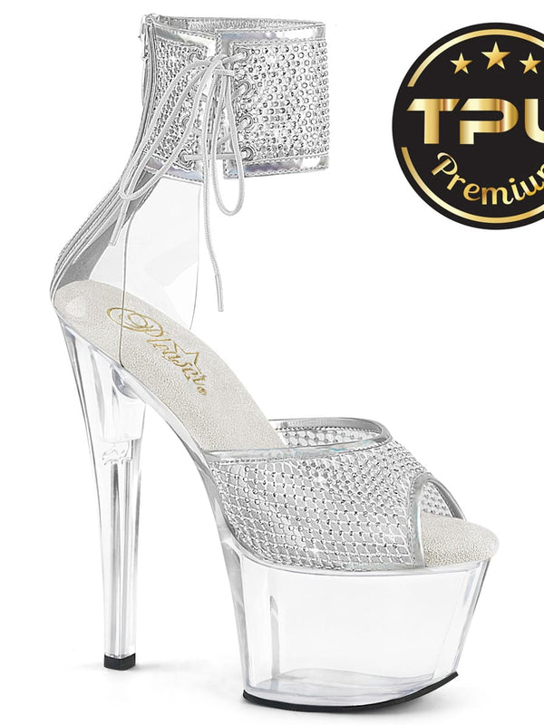 Pleaser SKY-324PREM-RSNT Clear TPU-Silver RS/Clear Platform Sandals