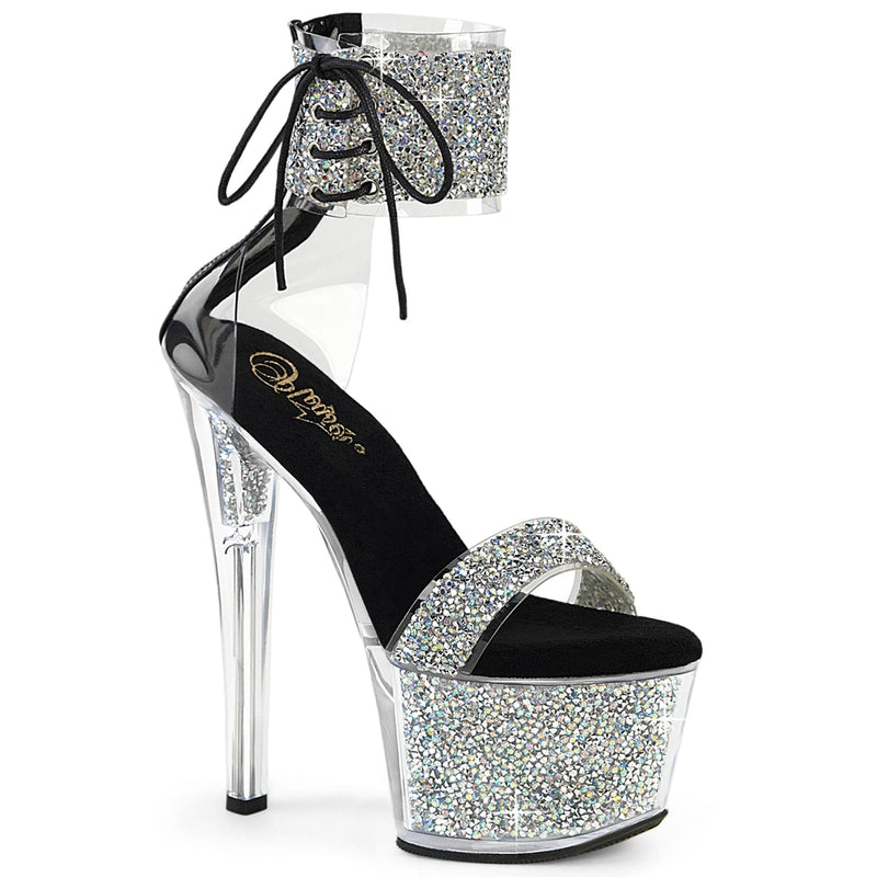 Pleaser SKY-327RSI Platform Sandal (Silver Multi Rhinestone-Black/Silver Rhinestone)