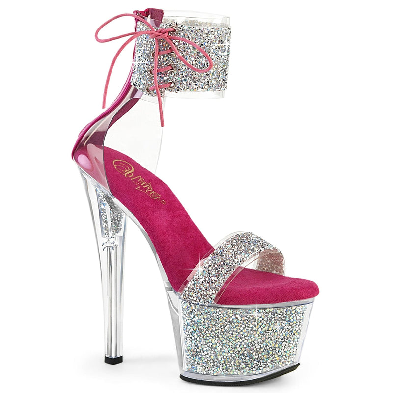 Pleaser SKY-327RSI Platform Sandal (Silver Multi Rhinestone-Hot Pink/Silver-Rhinestone)