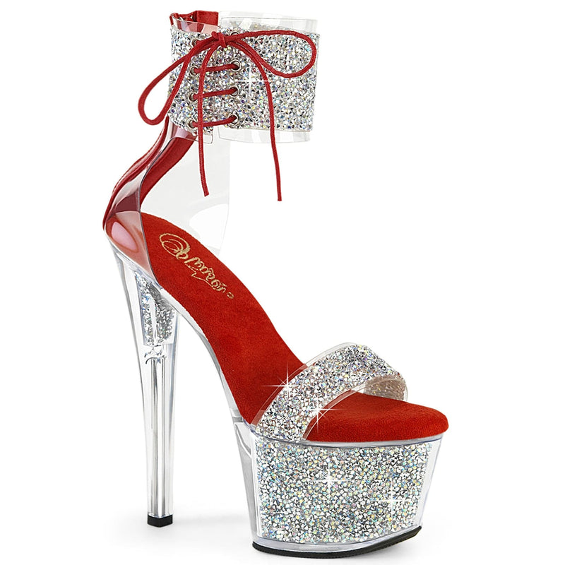 Pleaser SKY-327RSI Platform Sandal (Silver Multi Rhinestone-Red/Silver Rhinestone)