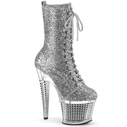 Pleaser SPECTATOR-1040G Platform Ankle Boot (Silver Glitter/Clear-Silver Chrome) 6
