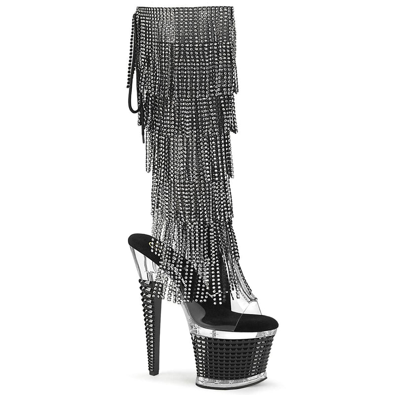 Pleaser SPECTATOR-2017RSF Platform Knee High Boot (Clear-Black/Clear-Black) 6