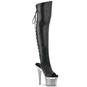 Pleaser SPECTATOR-3019 Platform Knee High Boot (Black Faxur Leather/Clear-Silver Chrome) 6