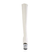 Pleaser SPECTATOR-3019 Platform Knee High Boot (White Faux Leather/Clear-Silver Chrome)
