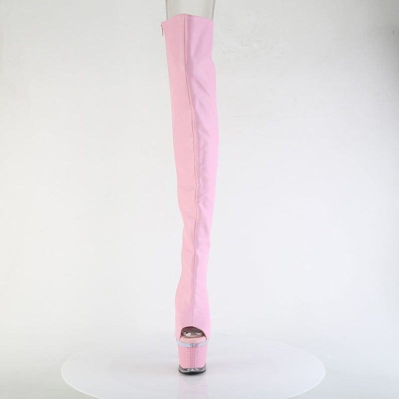 Pleaser SPECTATOR-3030 Platform Thigh High Boot (Baby Pink Faux Leather/Clear-Baby Pink Ma)