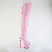 Pleaser SPECTATOR-3030 Platform Thigh High Boot (Baby Pink Faux Leather/Clear-Baby Pink Ma)