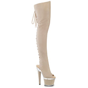 Pleaser SPECTATOR-3030 Platform Thigh High Boot (Nude Faux Leather/Clear-Nude Matte)