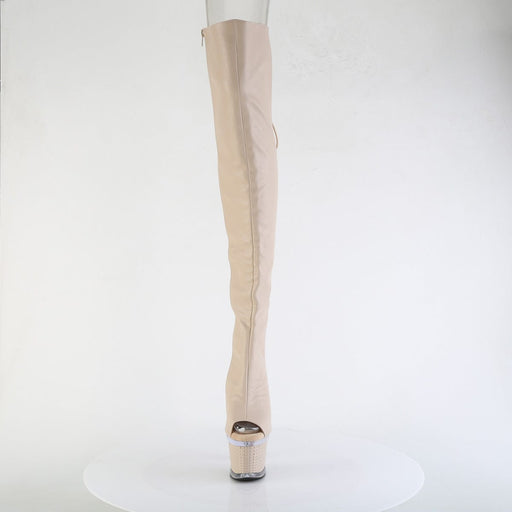 Pleaser SPECTATOR-3030 Platform Thigh High Boot (Nude Faux Leather/Clear-Nude Matte)