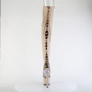 Pleaser SPECTATOR-3030 Platform Thigh High Boot (Nude Faux Leather/Clear-Nude Matte)