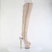 Pleaser SPECTATOR-3030 Platform Thigh High Boot (Nude Faux Leather/Clear-Nude Matte)