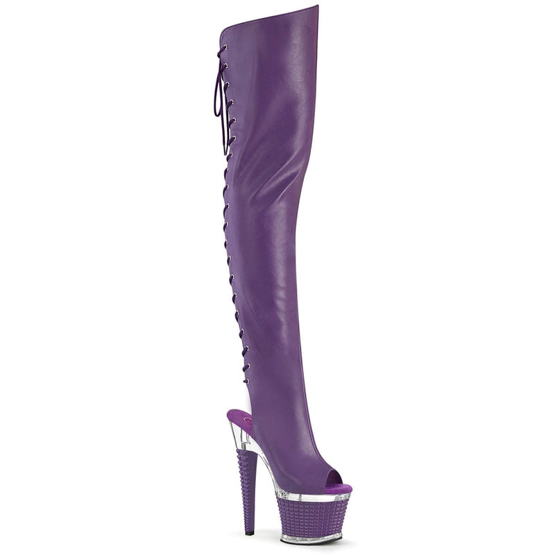 Pleaser SPECTATOR-3030 Platform Thigh High Boot (Purple Faux Leather/Clear-Purple Matt)