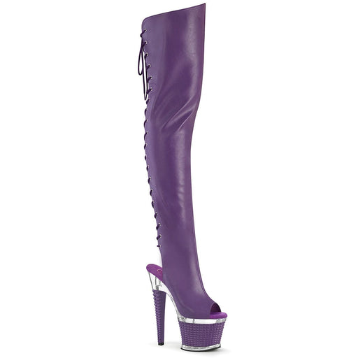 Pleaser SPECTATOR-3030 Platform Thigh High Boot (Purple Faux Leather/Clear-Purple Matt)