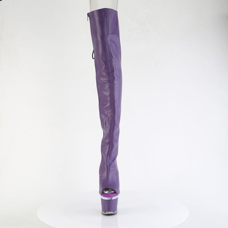 Pleaser SPECTATOR-3030 Platform Thigh High Boot (Purple Faux Leather/Clear-Purple Matt)