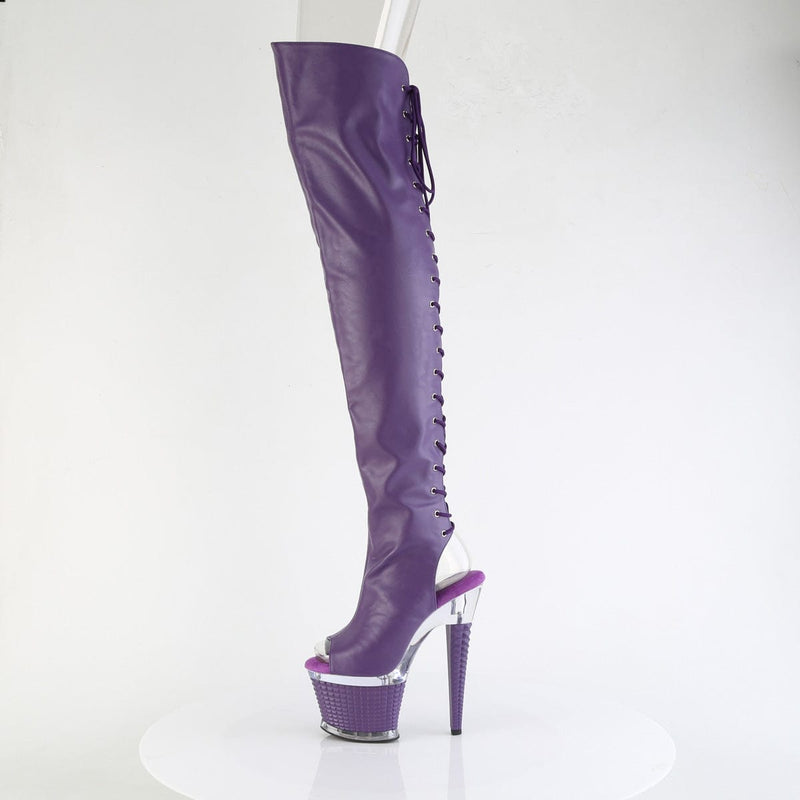 Pleaser SPECTATOR-3030 Platform Thigh High Boot (Purple Faux Leather/Clear-Purple Matt)