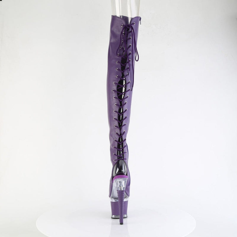 Pleaser SPECTATOR-3030 Platform Thigh High Boot (Purple Faux Leather/Clear-Purple Matt)