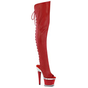 Pleaser SPECTATOR-3030 Platform Thigh High Boot (Red Faux Leather/Clear-Red Matte)