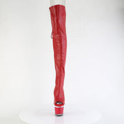 Pleaser SPECTATOR-3030 Platform Thigh High Boot (Red Faux Leather/Clear-Red Matte)