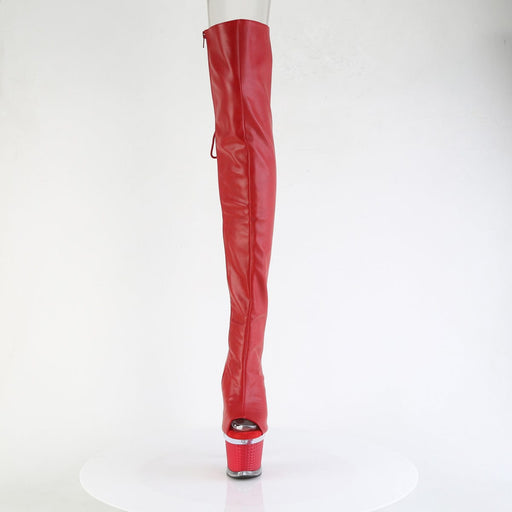 Pleaser SPECTATOR-3030 Platform Thigh High Boot (Red Faux Leather/Clear-Red Matte)