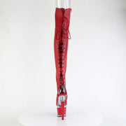 Pleaser SPECTATOR-3030 Platform Thigh High Boot (Red Faux Leather/Clear-Red Matte)