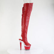 Pleaser SPECTATOR-3030 Platform Thigh High Boot (Red Faux Leather/Clear-Red Matte)
