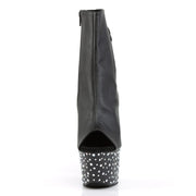 Pleaser STARDANCE-1018-7 Platform Ankle Boot (Black Faux Leather/Black-Silver Multi Rhinestone)