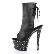 Pleaser STARDANCE-1018-7 Platform Ankle Boot (Black Faux Leather/Black-Silver Multi Rhinestone)