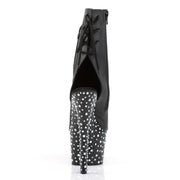 Pleaser STARDANCE-1018-7 Platform Ankle Boot (Black Faux Leather/Black-Silver Multi Rhinestone)