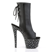 Pleaser STARDANCE-1018-7 Platform Ankle Boot (Black Faux Leather/Black-Silver Multi Rhinestone)