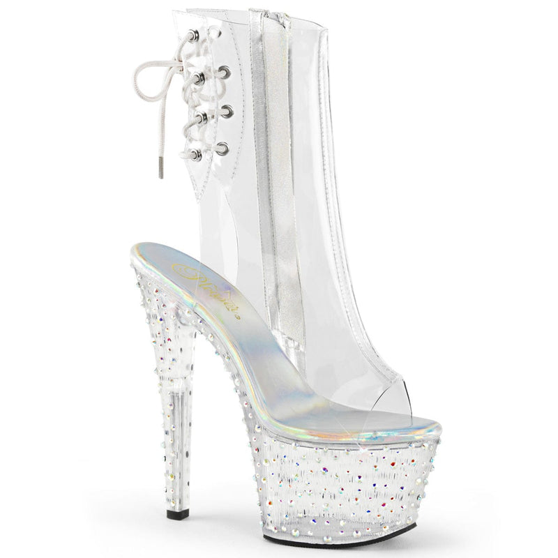Pleaser STARDANCE-1018C-7 Platform Ankle Boot (Clear/Clear-Silver Multi Rhinestone)