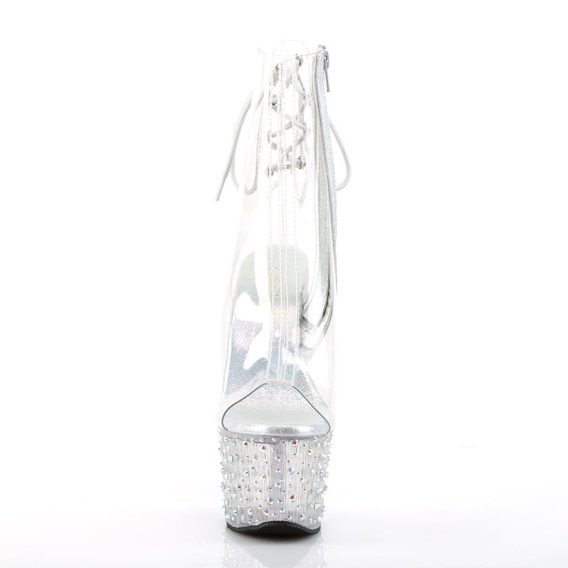 Pleaser STARDANCE-1018C-7 Platform Ankle Boot (Clear/Clear-Silver Multi Rhinestone)