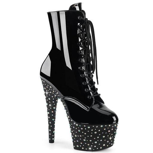 Pleaser STARDANCE-1020 Platform Ankle Boot (Black Patent/Black-Silver Multi Rhinestone)