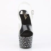 Pleaser STARDANCE-708 Platform Sandal (Clear/Black-Silver Multi Rhinestone)