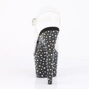 Pleaser STARDANCE-708 Platform Sandal (Clear/Black-Silver Multi Rhinestone)