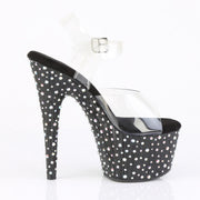 Pleaser STARDANCE-708 Platform Sandal (Clear/Black-Silver Multi Rhinestone)
