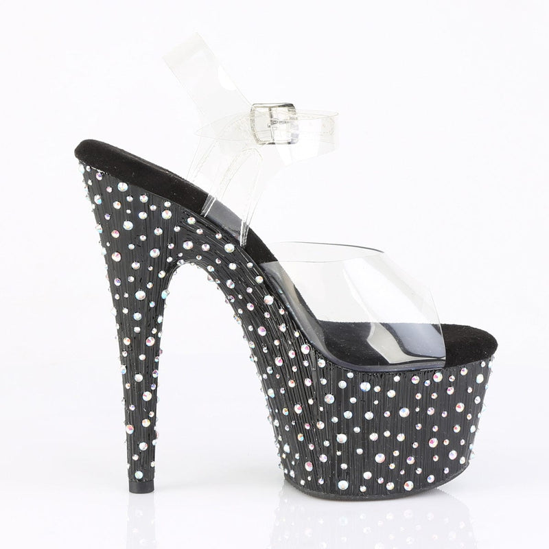 Pleaser STARDANCE-708 Platform Sandal (Clear/Black-Silver Multi Rhinestone)