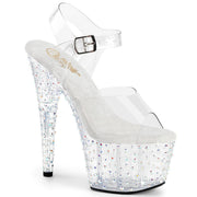 Pleaser STARDANCE-708 Platform Sandal (Clear/Clear-Silver Multi Rhinestone)