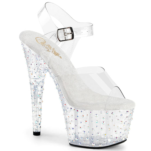 Pleaser STARDANCE-708 Platform Sandal (Clear/Clear-Silver Multi Rhinestone)