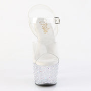 Pleaser STARDANCE-708 Platform Sandal (Clear/Clear-Silver Multi Rhinestone)