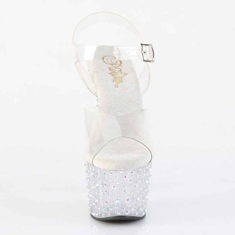 Pleaser STARDANCE-708 Platform Sandal (Clear/Clear-Silver Multi Rhinestone)