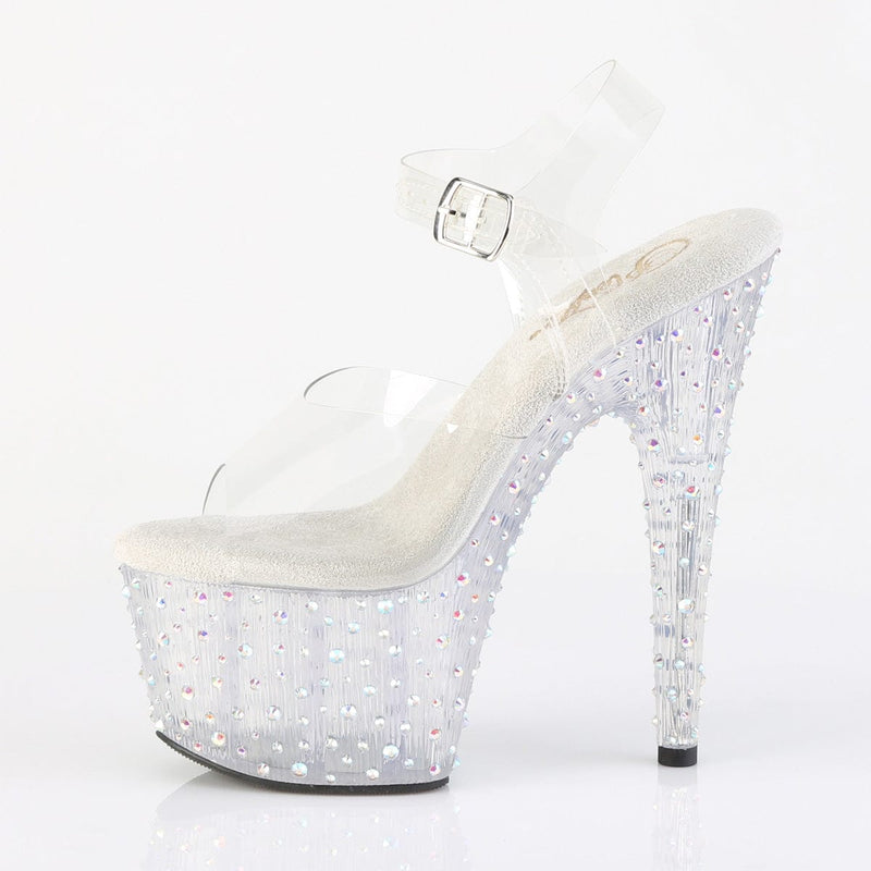 Pleaser STARDANCE-708 Platform Sandal (Clear/Clear-Silver Multi Rhinestone)