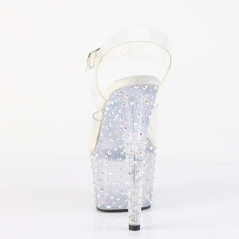 Pleaser STARDANCE-708 Platform Sandal (Clear/Clear-Silver Multi Rhinestone)