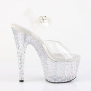Pleaser STARDANCE-708 Platform Sandal (Clear/Clear-Silver Multi Rhinestone)
