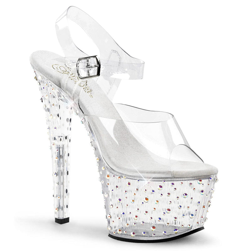Pleaser STARDANCE-708 Platform Sandal (Clear/Clear-Silver Multi Rhinestone)
