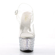 Pleaser STARDANCE-708 Platform Sandal (Clear/Clear-Silver Multi Rhinestone)