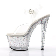 Pleaser STARDANCE-708 Platform Sandal (Clear/Clear-Silver Multi Rhinestone)