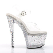 Pleaser STARDANCE-708 Platform Sandal (Clear/Clear-Silver Multi Rhinestone)